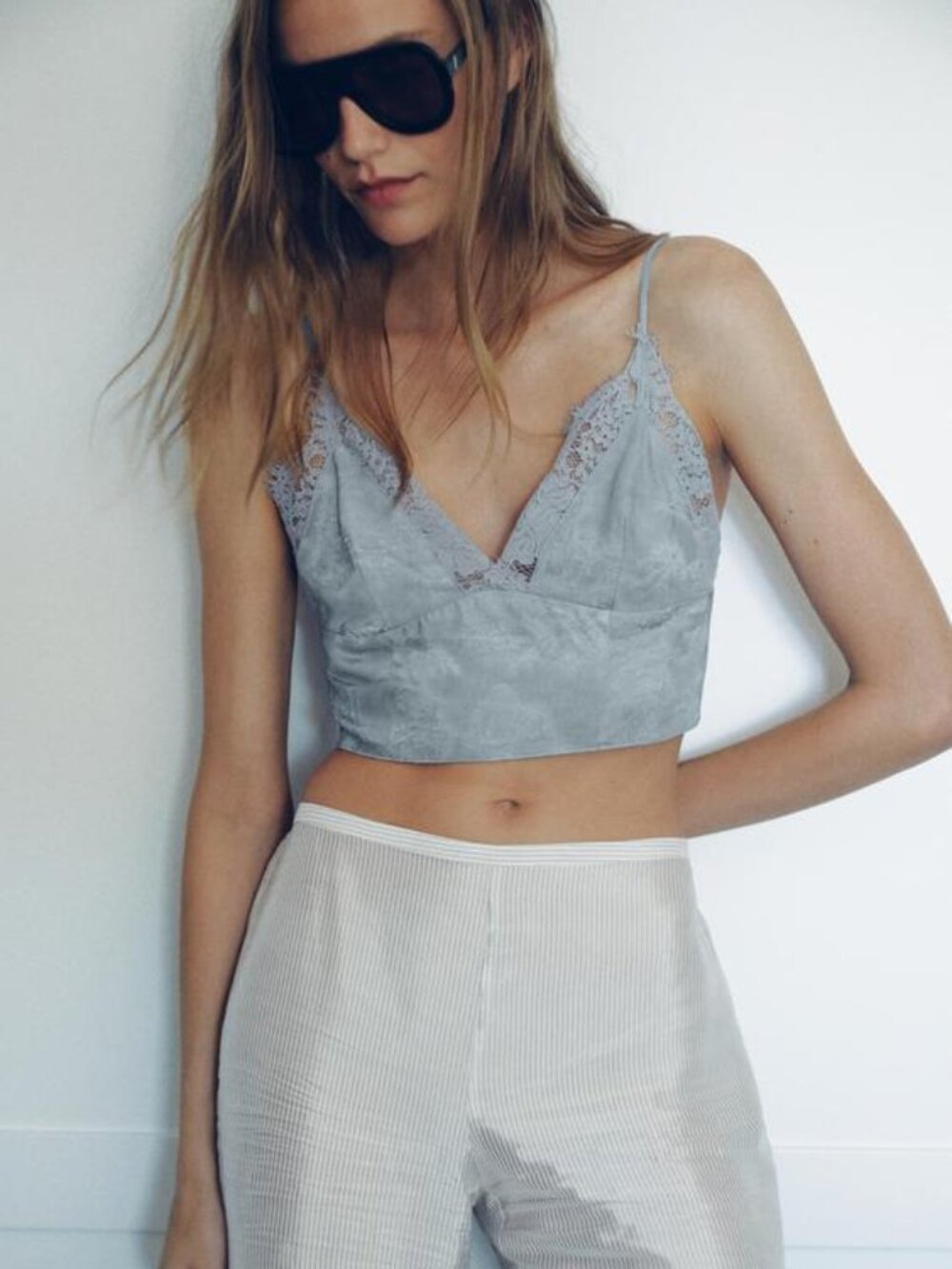 Zara Jacquard Lace Crop Top Size Medium NWT
